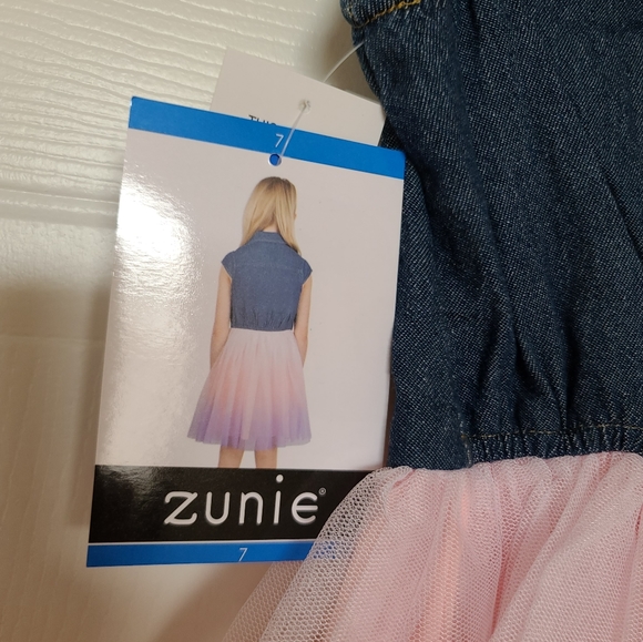 Zunie Denim Shirt Tulle Ombre Dress, 7, Blue, Pink and Purple - Picture 5 of 6